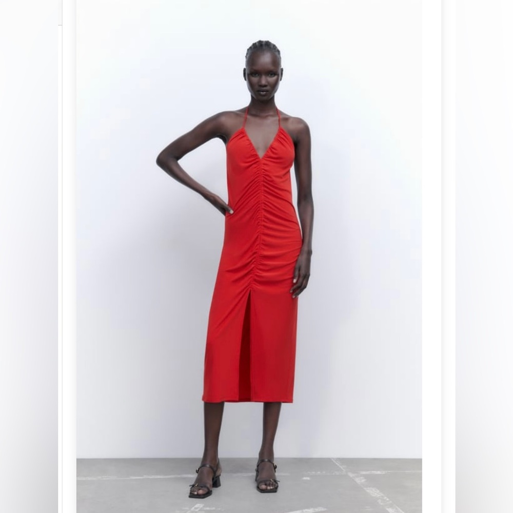 Zara Red Halter Midi Dress L